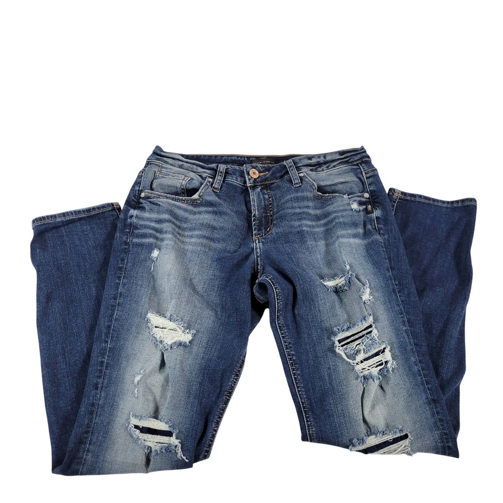 Silver Jeans Co Boyfriend Jeans Medium Wash‎ Distressed Ripped Blue Size 31x29